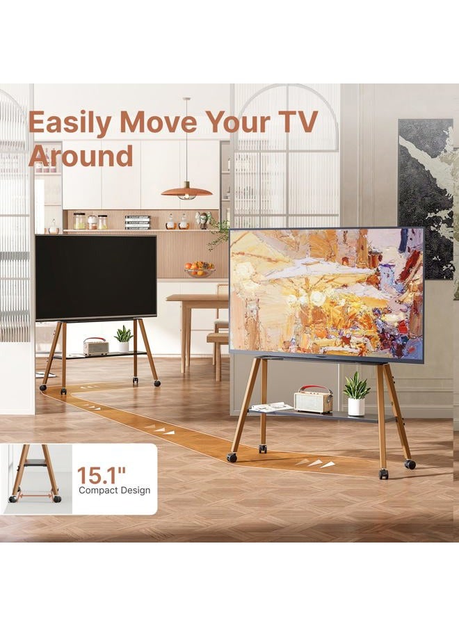 ECOTINY Rolling TV Stand for 49 to 75 Inch TV up to 40 kg, Easel TV Stand with Metal Structure and Wooden Shelf, Moveable TV Cart on Wheels for Office, Business, Home, Black - Image 4