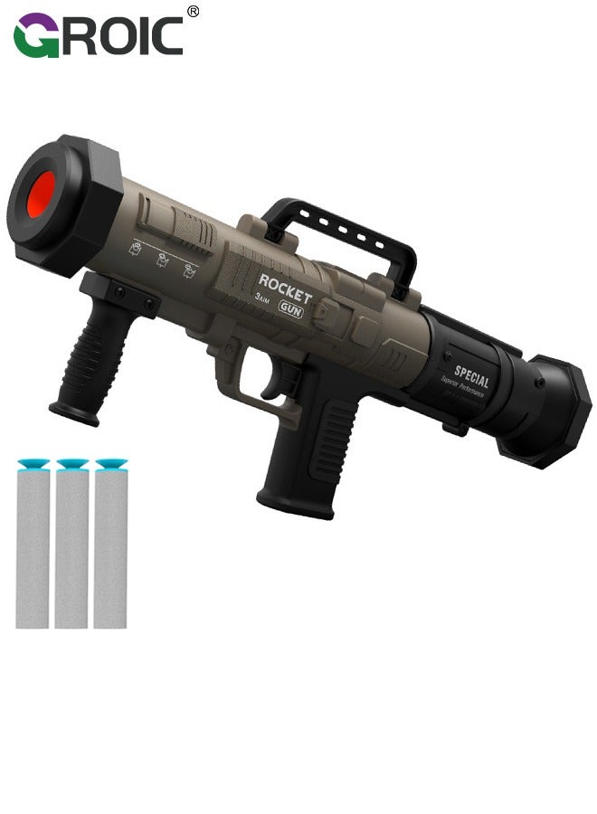 GROIC لعبة قاذف صواريخ مصغرة للأطفال، قاذف رصاص رغوي يدوي إعادة تحميل RPG، مسدس رصاص ناعم EVA، ألعاب رياضية خارجية للأطفال (3 قذائف) - Image 1
