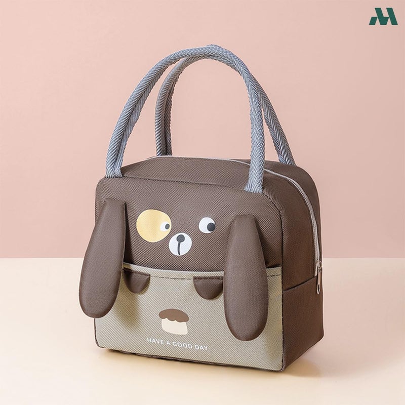 موبكوس حقيبة غداء معزولة كبيرة السعة من موبكوس بتصميم أذن الباندا، لون بني | حقيبة طعام مقاومة للماء والبقع مع خاصية الحفاظ على درجة الحرارة | حقيبة غداء متينة من البوليستر للمكتب والمدرسة - Image 3