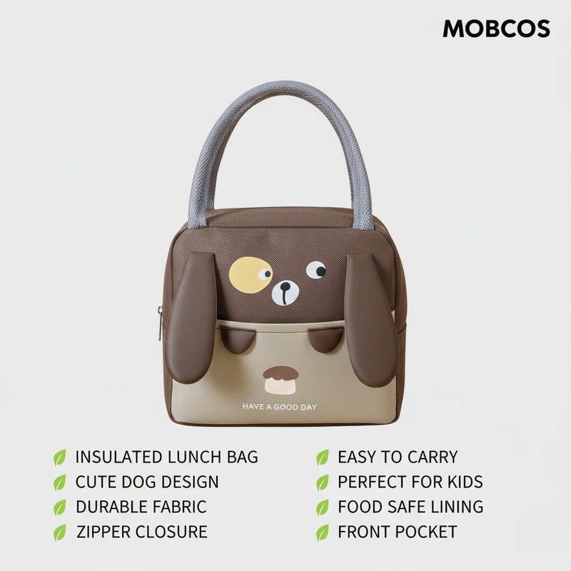 موبكوس حقيبة غداء معزولة كبيرة السعة من موبكوس بتصميم أذن الباندا، لون بني | حقيبة طعام مقاومة للماء والبقع مع خاصية الحفاظ على درجة الحرارة | حقيبة غداء متينة من البوليستر للمكتب والمدرسة - Image 2