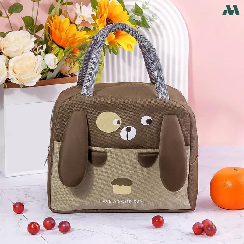 موبكوس حقيبة غداء معزولة كبيرة السعة من موبكوس بتصميم أذن الباندا، لون بني | حقيبة طعام مقاومة للماء والبقع مع خاصية الحفاظ على درجة الحرارة | حقيبة غداء متينة من البوليستر للمكتب والمدرسة - Image 4