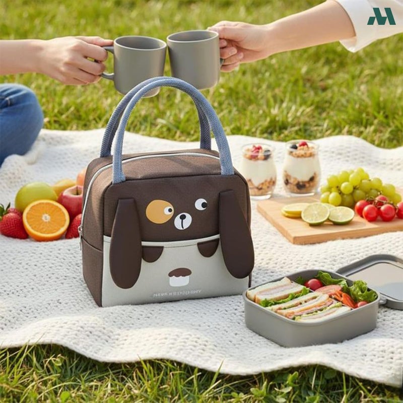 موبكوس حقيبة غداء معزولة كبيرة السعة من موبكوس بتصميم أذن الباندا، لون بني | حقيبة طعام مقاومة للماء والبقع مع خاصية الحفاظ على درجة الحرارة | حقيبة غداء متينة من البوليستر للمكتب والمدرسة - Image 5