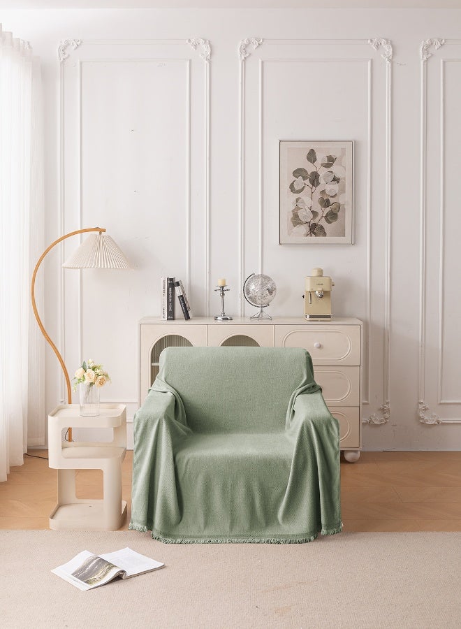 ايست من نون غطاء أريكة شنيلي، غطاء قابل للانزلاق، يناسب 1 و 2 مقعد، لون موحد، حجم 130x180 سم - أخضر مريمي - Image 1