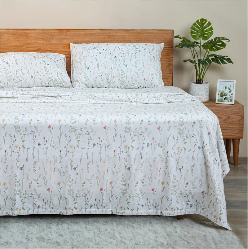 RUVANTI Flannel Sheets Queen Size - GOTS Certified 100% Organic Cotton, 4 Piece Warm, Soft & Breathable Set, Deep Pocket Snug Fit, Double Brushed Cozy All Season Bedding, Linen Blooms - Image 1