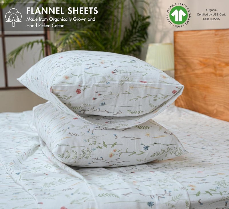 RUVANTI Flannel Sheets Queen Size - GOTS Certified 100% Organic Cotton, 4 Piece Warm, Soft & Breathable Set, Deep Pocket Snug Fit, Double Brushed Cozy All Season Bedding, Linen Blooms - Image 3