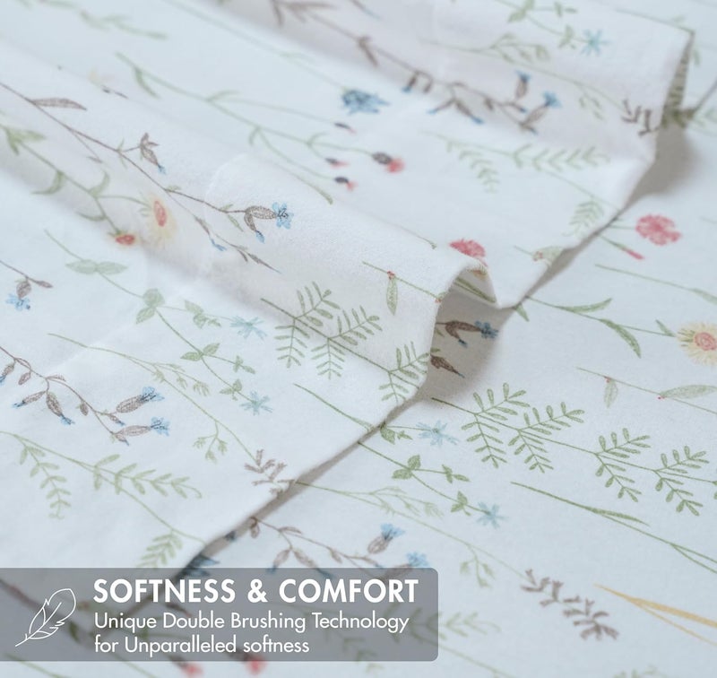 RUVANTI Flannel Sheets Queen Size - GOTS Certified 100% Organic Cotton, 4 Piece Warm, Soft & Breathable Set, Deep Pocket Snug Fit, Double Brushed Cozy All Season Bedding, Linen Blooms - Image 4