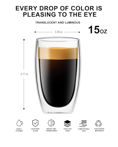 LUXU 16 Oz Double Walled Glass Coffee Mugs, 4-Pack Premium Coffee Cups, Double Wall Insulated, Perfect for Cappuccino, Espresso, Hot Beverage - Image 2