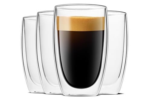 LUXU 16 Oz Double Walled Glass Coffee Mugs, 4-Pack Premium Coffee Cups, Double Wall Insulated, Perfect for Cappuccino, Espresso, Hot Beverage - Image 1