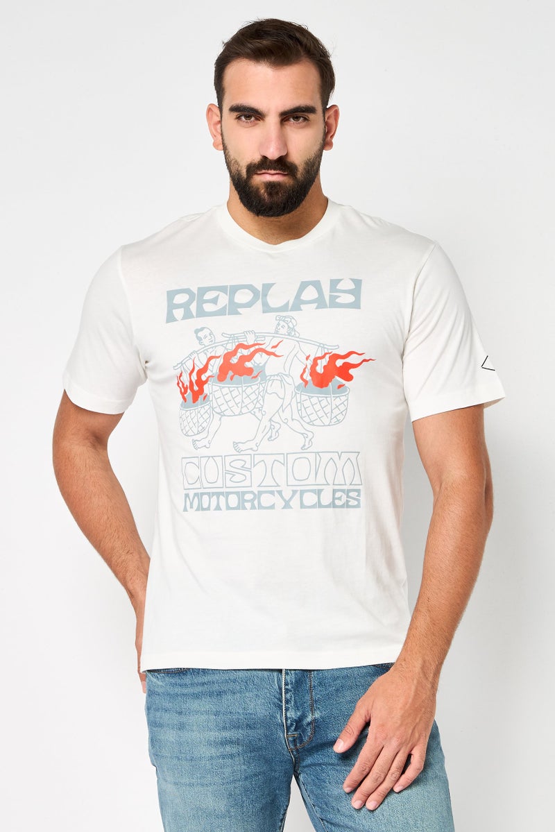 Replay Men Crew Neck Short Sleeves Graphic T-Shirt, White - Image 1