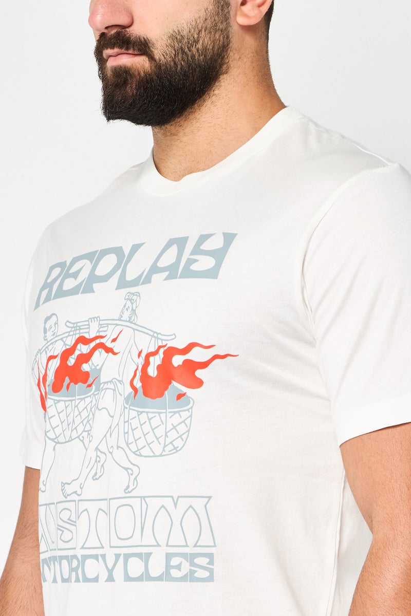 Replay Men Crew Neck Short Sleeves Graphic T-Shirt, White - Image 3