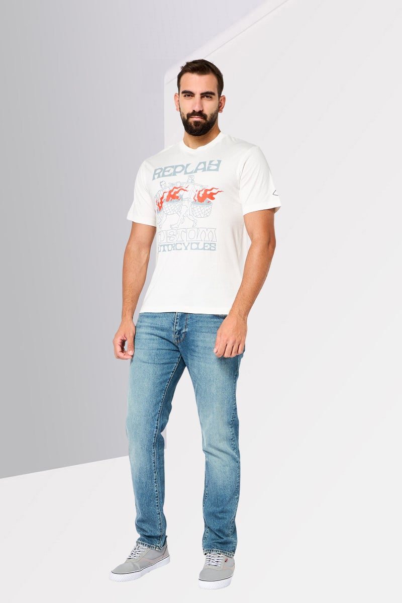 Replay Men Crew Neck Short Sleeves Graphic T-Shirt, White - Image 2