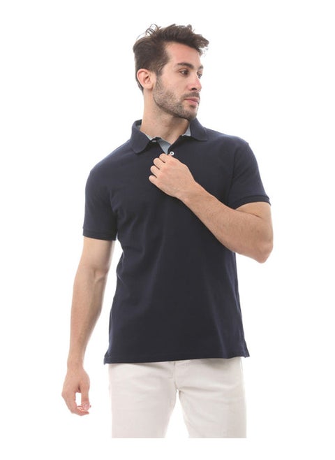 Cotton Short Sleeve Polo Shirt-Navy Blue