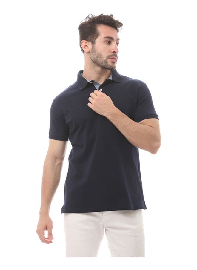 Andora - Cotton Short Sleeve Polo Shirt-Navy Blue - Image 1