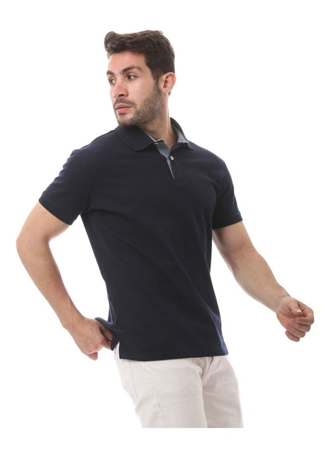 Andora - Cotton Short Sleeve Polo Shirt-Navy Blue - Image 1