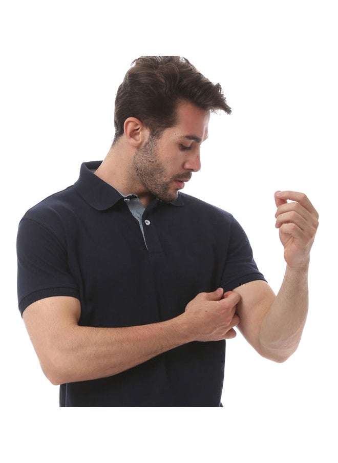 Andora - Cotton Short Sleeve Polo Shirt-Navy Blue - Image 1