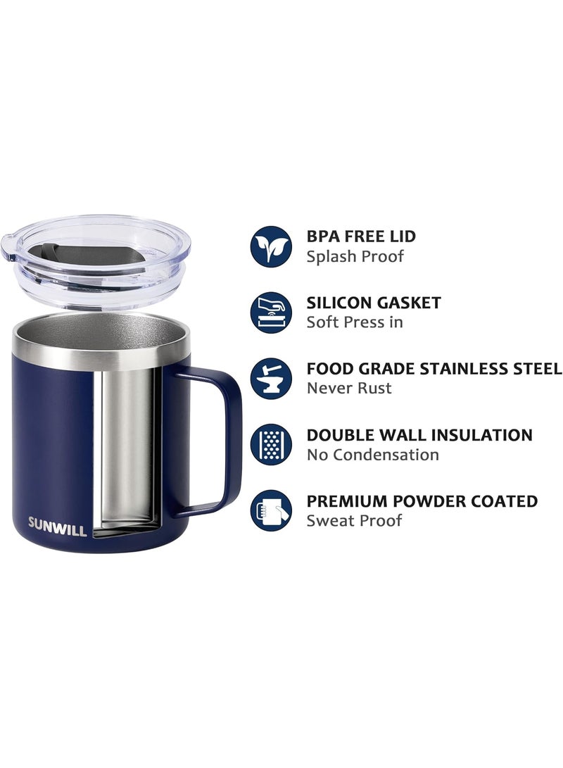 SUNWILL 14 oz Coffee Mug, Vacuum Insulated Camping Mug with Lid, Double Wall Stainless Steel Travel Tumbler Cup, Coffee Thermos Outdoor, Powder Coated Navy Blue - Image 4