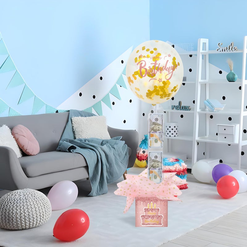 peony man Pull Money Balloon Box Birthday Balloon Money Surprise Box Funny Pull Cash Surprise Kit for Birthday Party Cash Gift Supplies - Image 4