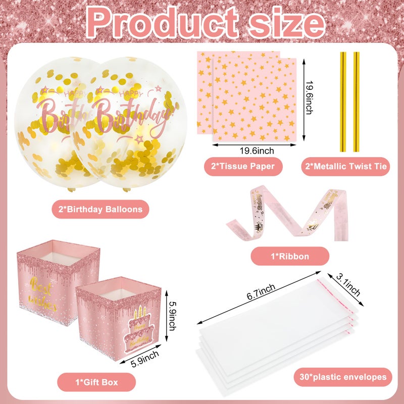 peony man Pull Money Balloon Box Birthday Balloon Money Surprise Box Funny Pull Cash Surprise Kit for Birthday Party Cash Gift Supplies - Image 2