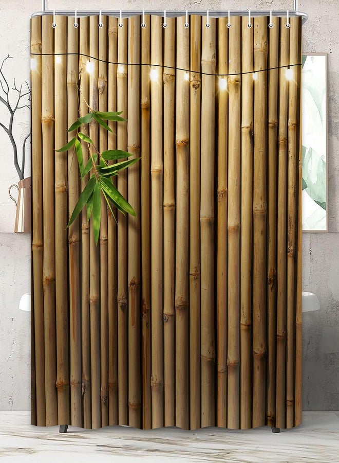 Pinpai ستارة دش من بامبو PINPAI، مجموعة ستائر دش ثلاثية الأبعاد يابانية للحمام، تصميم طبيعي زين مع أضواء، ستارة دش قماشية لتزيين الحمام وحوض الاستحمام مع خطافات 72X 72 بوصة - Image 3