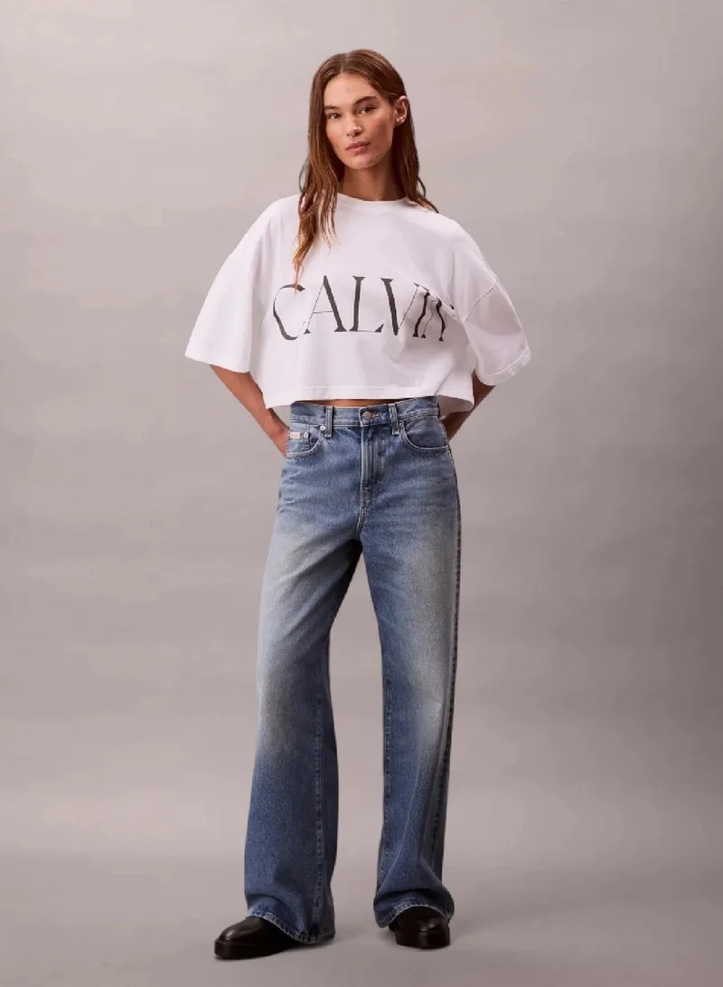 Calvin Klein Jeans Brilliant White Cropped Graphic Logo T-Shirt for Women | Best Price UAE