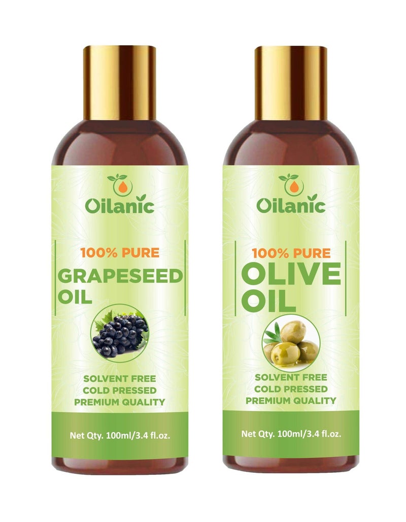 Oilanic 100% Pure & Natural Grapeseed Oil & Olive Oil Combo pack of 2 bottles of 100 ml(200 ml) - Image 1