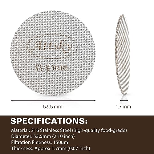 Attsky 53.5mm Espresso Puck Screen, Espresso Filter for 54mm Portafilter Filter Basket, Reusable Espresso Screen with 1.7mm Thickness 150μm 316 Stainless Steel - Image 2