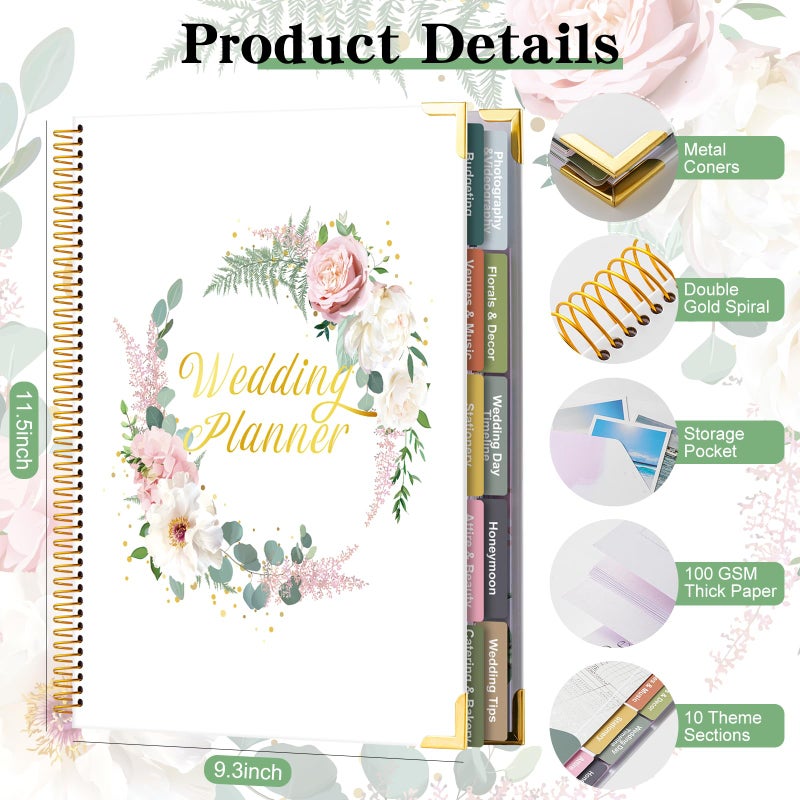 VinTS 176 Pages Wedding Planner,Wedding Planner Book and Organizer,9" x 11" Hardcover Engagement Wedding Planner Gift for Couples,Brides - Image 2