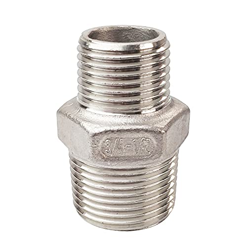 LOZOME 3/4" x 1/2" Male Hex Nipple Threaded Reducer Connector Pipe Fitting Adapter,Stainless Steel 304 NPT - Image 1