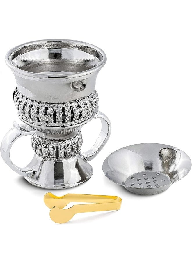 SAQOWARE - Saqoware Premium Metal Frankincense Resin Incense Burner, Incense Censer, Portable Bakhoor Burner, Charcoal Bakhoor Burner, Myrrh Burner with Tongs for Yoga, Spa Aromatherapy - Image 1