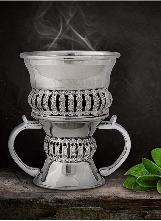 SAQOWARE - Saqoware Premium Metal Frankincense Resin Incense Burner, Incense Censer, Portable Bakhoor Burner, Charcoal Bakhoor Burner, Myrrh Burner with Tongs for Yoga, Spa Aromatherapy - Image 1