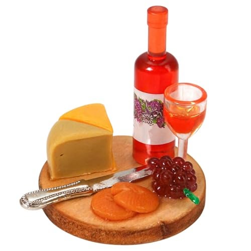 KH866 124 Mini Wine Decor Scale Dollhouse Miniatures Miniature Wine Cheese and Board Platter Accessory with Tiny Bread Pastries and Bottle DIY Micro Food Model for Kitchen Dining Room Scene Decor - Image 1