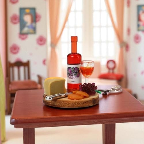 KH866 124 Mini Wine Decor Scale Dollhouse Miniatures Miniature Wine Cheese and Board Platter Accessory with Tiny Bread Pastries and Bottle DIY Micro Food Model for Kitchen Dining Room Scene Decor - Image 5