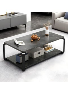 DubaiGallery 2 Tier White Side Table, Golden Iron Living Room Coffee Table Square Coffee Table Sofa Side Table Bedroom Bedside Table  - Image 1