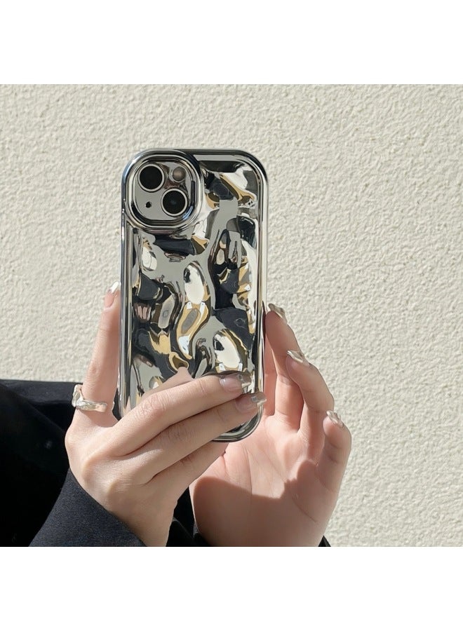 Solid Color Creative Meteorite Pattern For IPhone15pro Max Mobile Phone Case Apple 16 13/14 Women-Color:Xym Meteorite Pattern Imd Silver-Applicable Model:16promax (without Packaging)