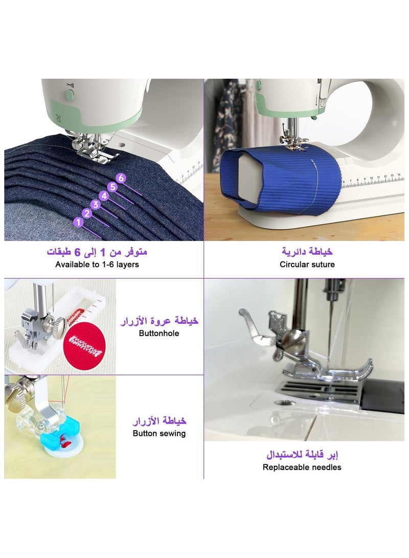 Sewing Machine,Mending Machine 3-in-1 Electric Household Mini Portable Sew Tool 16 Built-in Stitches Light Adjustable Speed for Decoration DIY Garment Cloth Curtains Crafting Table Sofa Cover - Image 3