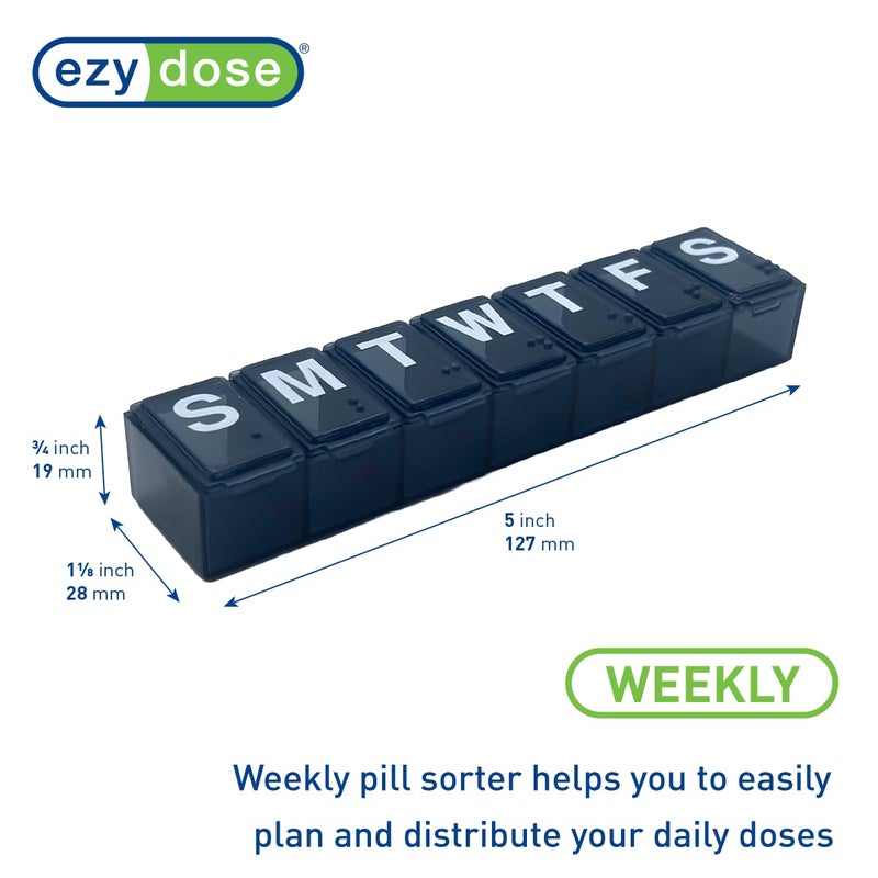 EZY DOSE Weekly (7-Day) Daily Pill Organizer, Vitamin Planner, Medicine Container, Case for Supplements and Fish Oils, Convenient and Easy to Use, Medium Compartments, Travel Friendly, Black, BPA Free - Image 2