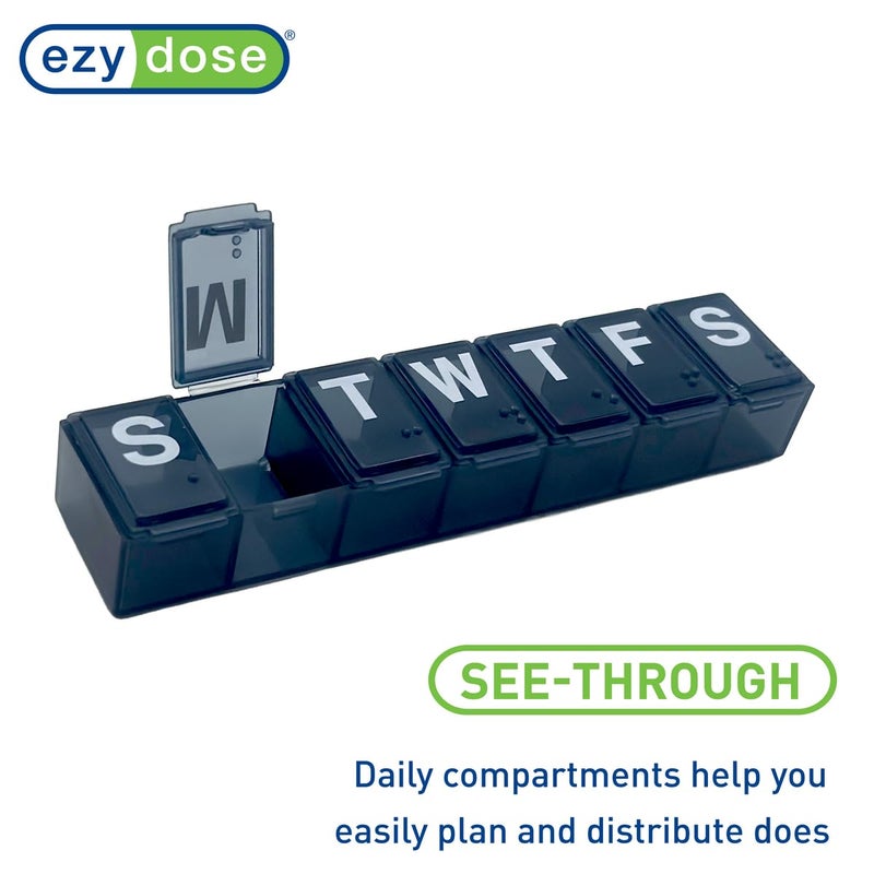 EZY DOSE Weekly (7-Day) Daily Pill Organizer, Vitamin Planner, Medicine Container, Case for Supplements and Fish Oils, Convenient and Easy to Use, Medium Compartments, Travel Friendly, Black, BPA Free - Image 4