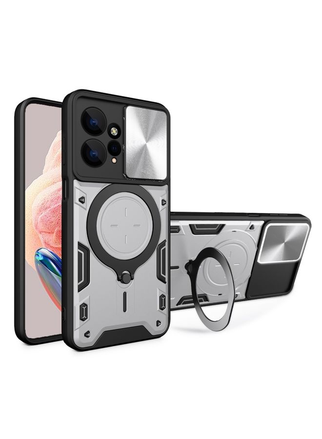 HuHa Case Cover For Xiaomi Redmi Note 12 4G CD Texture Sliding Camshield Magnetic Holder Phone Case Silver 