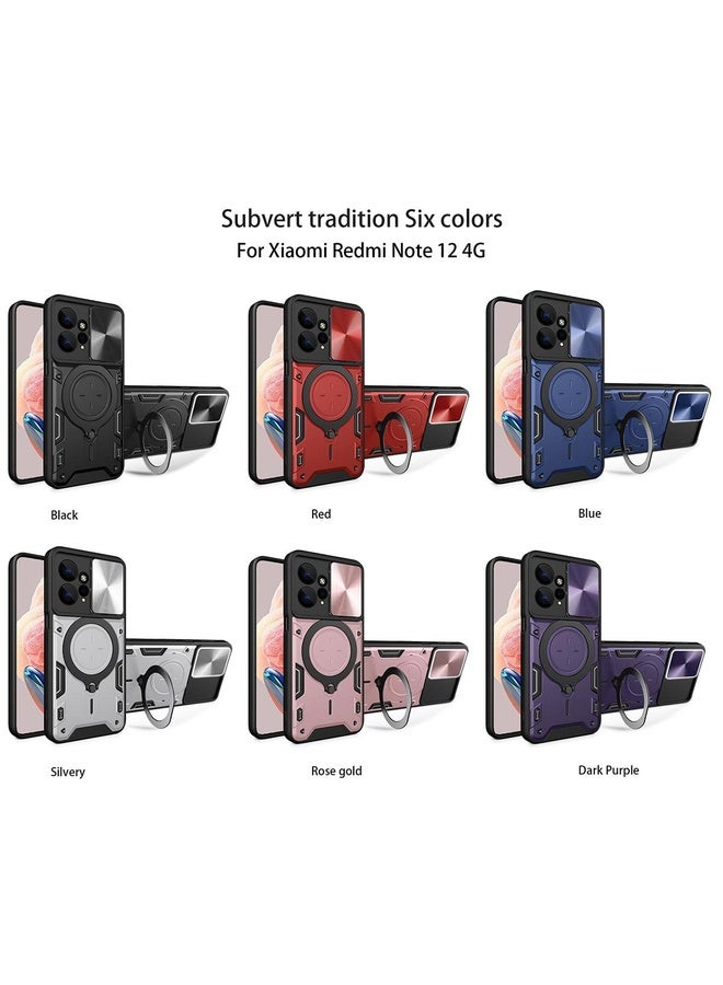 HuHa Case Cover For Xiaomi Redmi Note 12 4G CD Texture Sliding Camshield Magnetic Holder Phone Case(Silver) - Image 2