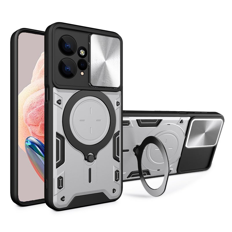 HuHa Case Cover For Xiaomi Redmi Note 12 4G CD Texture Sliding Camshield Magnetic Holder Phone Case(Silver) - Image 1