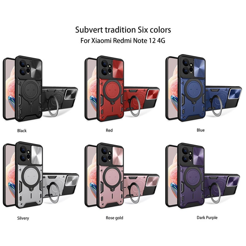 HuHa Case Cover For Xiaomi Redmi Note 12 4G CD Texture Sliding Camshield Magnetic Holder Phone Case(Silver) - Image 2
