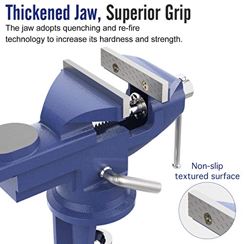 Housolution Universal Table Vise 3 Inch, 360°Swivel Base Bench Clamp Home Vise Clamp-On Vise Repair Tool Portable Work Bench Vise for Woodworking, Cutting Conduit, Drilling, Metalworking - Blue - Image 3