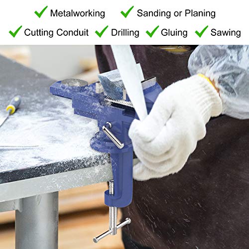 Housolution Universal Table Vise 3 Inch, 360°Swivel Base Bench Clamp Home Vise Clamp-On Vise Repair Tool Portable Work Bench Vise for Woodworking, Cutting Conduit, Drilling, Metalworking - Blue - Image 2
