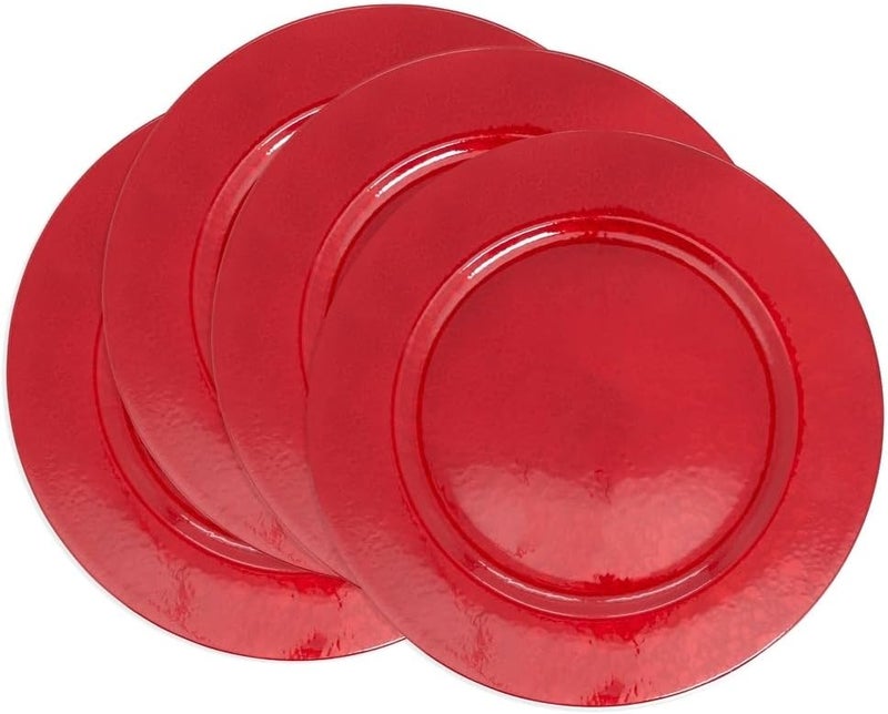 Fennco Styles Faux Mother of Pearl Charger Plates 13 Round Set of 4  Red Table Chargers for Weddings Family Dinners Special Events Everyday Use and Home Dcor - Image 1