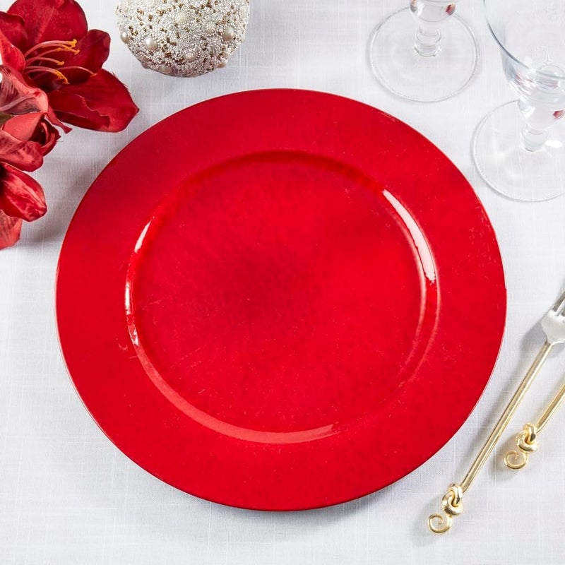 Fennco Styles Faux Mother of Pearl Charger Plates 13 Round Set of 4  Red Table Chargers for Weddings Family Dinners Special Events Everyday Use and Home Dcor - Image 2