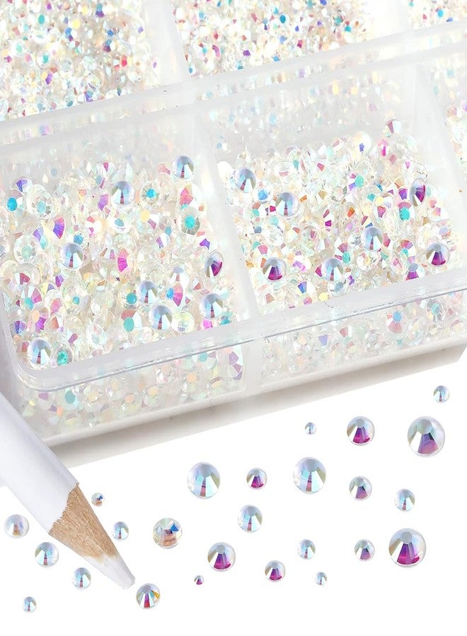 AD Beads 4300 Pieces Flat Back Nail Art Rhinestones Round Beads 6 Sizes (2-6.5mm) with Storage Organizer Box,Rhinestones Picking Pen for Nail Art Phone Decorations Crafts DIY (Transparent AB) - Image 3