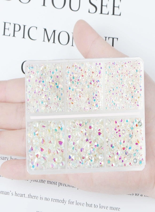 AD Beads 4300 Pieces Flat Back Nail Art Rhinestones Round Beads 6 Sizes (2-6.5mm) with Storage Organizer Box,Rhinestones Picking Pen for Nail Art Phone Decorations Crafts DIY (Transparent AB) - Image 4