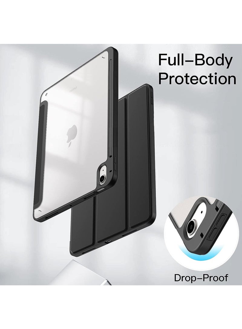 ARMOR Case for iPad Air 11-Inch M2 (2024), iPad Air 5/4 (2022/2020 5th/4th 10.9-Inch) Built-in Pencil Holder Flexible Back Cover, Trifold Stand, Auto Sleep Wake Rebound Series Clear / Black - Image 5