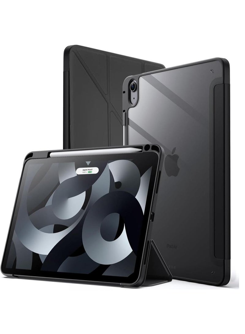 ARMOR Case for iPad Air 11-Inch M2 (2024), iPad Air 5/4 (2022/2020 5th/4th 10.9-Inch) Built-in Pencil Holder Flexible Back Cover, Trifold Stand, Auto Sleep Wake Rebound Series Clear / Black - Image 1