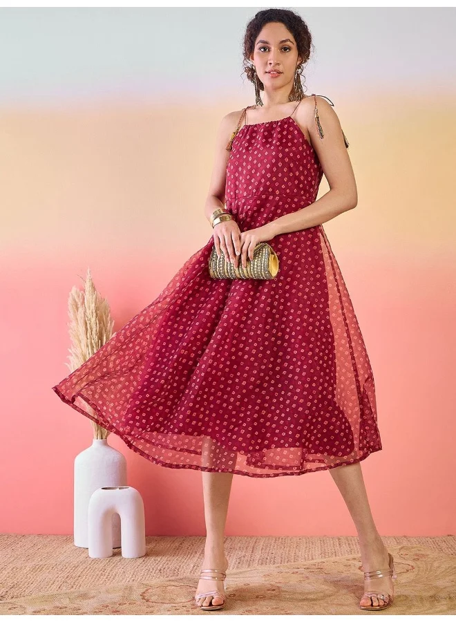 أيه كيه إس Geometric Printed Shoulder Strap Midi Dress
